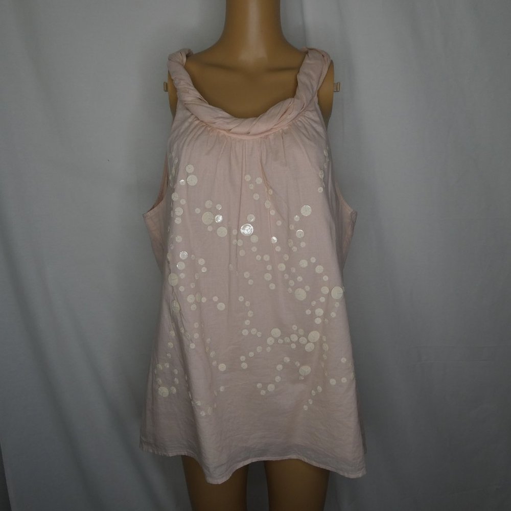 LOFT Pink Sleeveless Blouse with White Accents